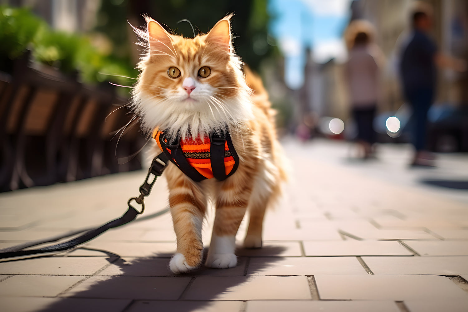 chat promène sur trottoir harnais chat